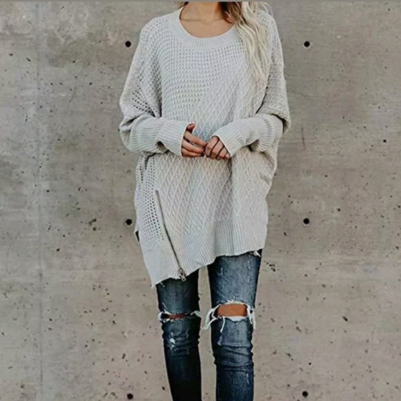 Sweaters - Cozy Batwing Knitted Sweater w/size Zipper